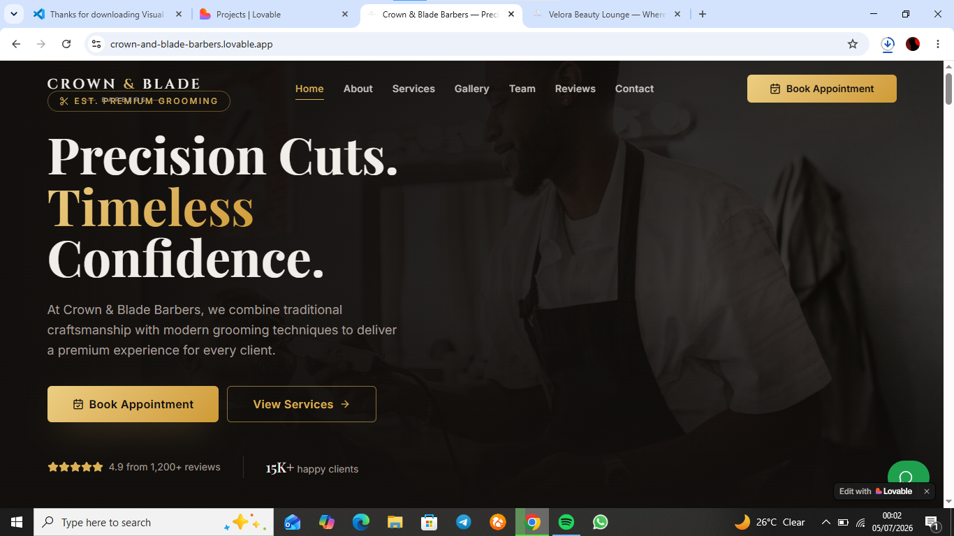 Crown & Blade Barbers — homepage screenshot